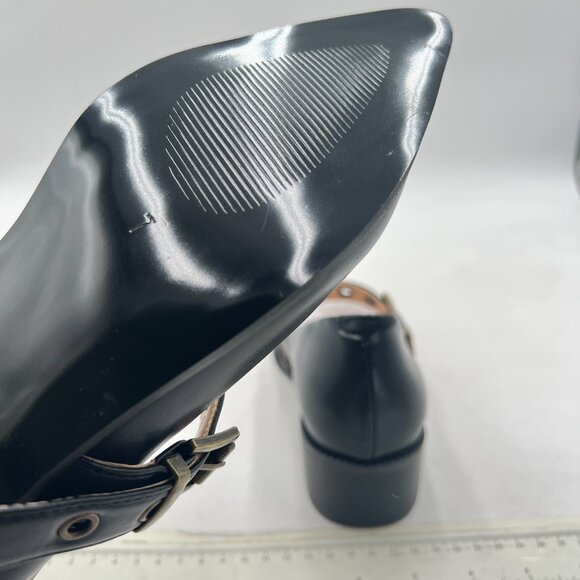 YDN Black Pumps Pointed Toe Mary Jane Chunky Heels Loafers Hollow Buckle Shoes - Picture 5 of 8